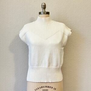 LOFT Sweater Vest Cream Mock Neck Ribbed Knit Pullover Minimalist NWT